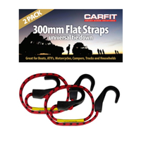Carfit Heavy Duty Flat Strap Stretch Cord with Heavy Duty Plastic Hooks 300mm 2x Pack