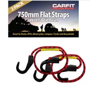 Carfit Heavy Duty Flat Strap Stretch Cord with Heavy Duty Plastic Hooks 750mm 2x Pack