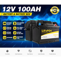 ATEM POWER 100Ah 12V Lithium Battery LiFePO4 Deep Cycle Rechargeable Marine & Battery Box