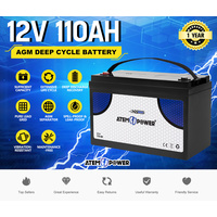 ATEM POWER 12V 110Ah AGM Deep Cycle Battery Marine Sealed Power Portable Box Solar