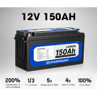 ATEM POWER 12V 150Ah Lithium Battery LiFePO4 Phosphate Deep Cycle Rechargeable Replace AGM