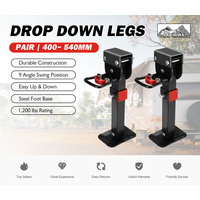 SAN HIMA 2x 400mm Drop Down Corner Legs W/Handle Steel Base 1200LBS Caravan Camper Trailer