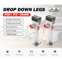 SAN HIMA 2x 470mm Drop Down Corner Legs Steadies & Handle Steel Foot Caravan Trailer