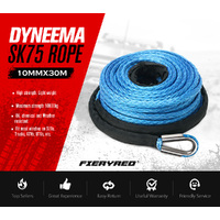 FIERYRED 10MM X 30M Synthetic Winch Rope Dyneema Sk75 Tow Recovery Cable 4WD Car Blue