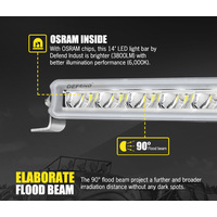 DEFEND INDUST 14inch Osram LED Light Bar Super Slim Single Row Flood Beam Lamp Offroad