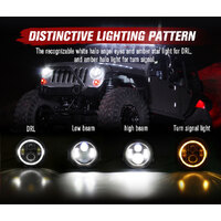 LIGHTFOX Pair 7Inch Angel Eyes LED Headlights for Jeep Wrangler GQ Patrol