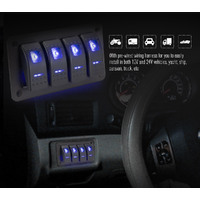 LIGHTFOX 4 Gang Rocker Switch Panel 12V 24V Pre Wired Blue LED Boat Caravan Marine Car