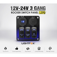 LIGHTFOX 3 Gang Rocker Switch Panel Voltmeter 12V 24V