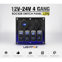 LIGHTFOX 4 Gang Rocker Switch Panel Voltmeter C Type Charger 12V 24V