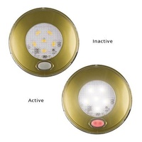 Led Round Interior Light 79Mm Round With Gold Base, 12 White Leds With Red Illumination Push Button Switch 12 Volt