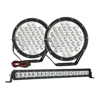 9inch LED Spot Lights Pair + 20inch LED Light Bar Kit Offroad Truck