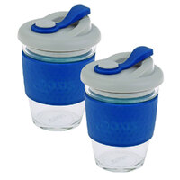 2PK Oasis 340ml Borosilicate Glass Eco Travel Drink Cup - Navy