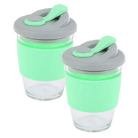 2PK Oasis 340ml Borosilicate Glass Eco Travel Drink Cup - Spearmint