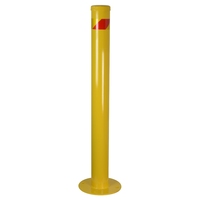 90 x 900mm Yellow Surface Mount Steel Bollard with reflective red stripe