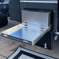 Caravan tunnel boot drawer with bbq shelf
